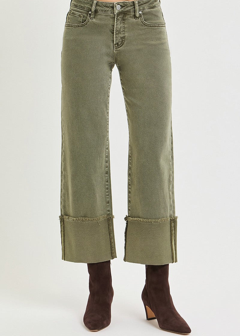 PREORDER 'Harper' Risen Olive Mid Rise Jeans