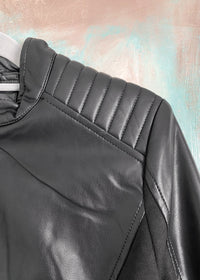Black Faux Leather Jacket with Suede Insert