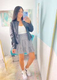 Black Faux Leather Jacket with Suede Insert