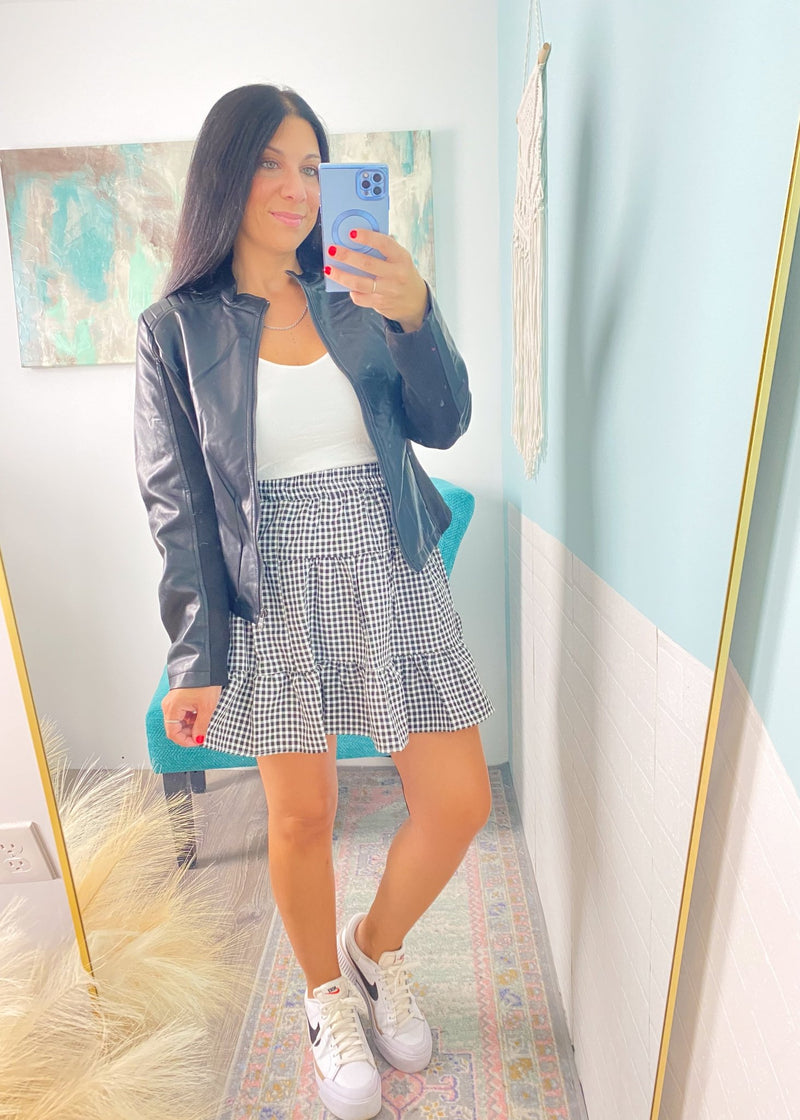 Black Faux Leather Jacket with Suede Insert