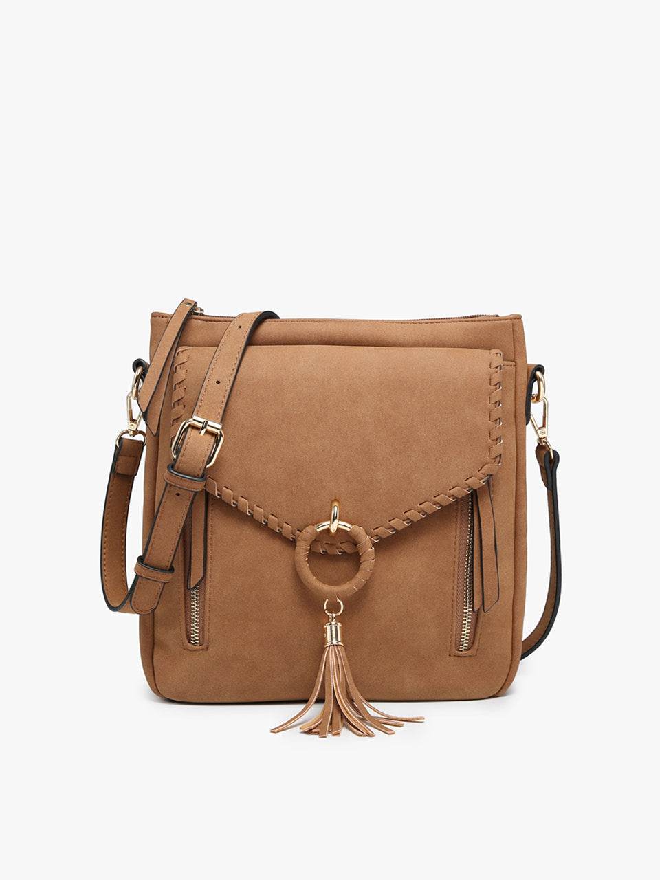 Camel Faux Suede Crossbody Bag