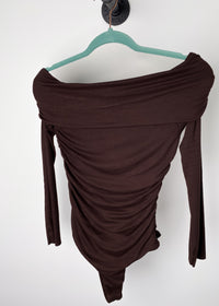 Chocolate Brown Off The Shoulder Knit Bodysuit 