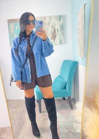 Dark Brown Faux Suede Romper