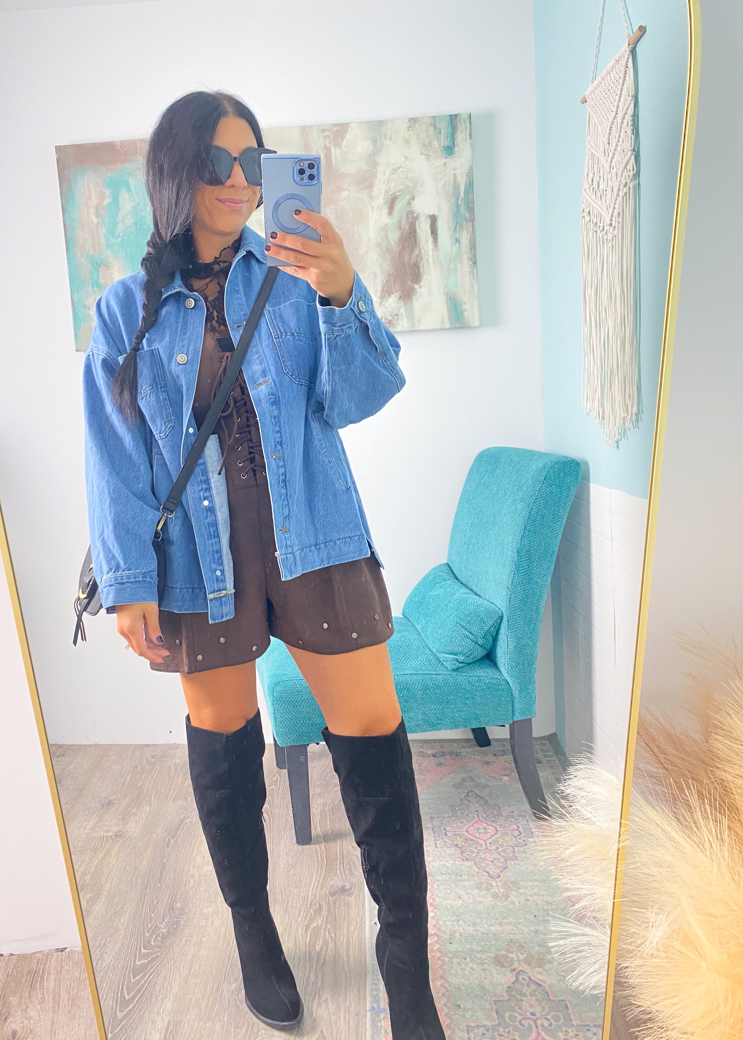 Dark Brown Faux Suede Romper