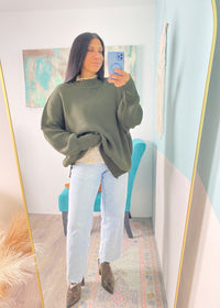 Dark Olive Oversized Ribbed Sweater