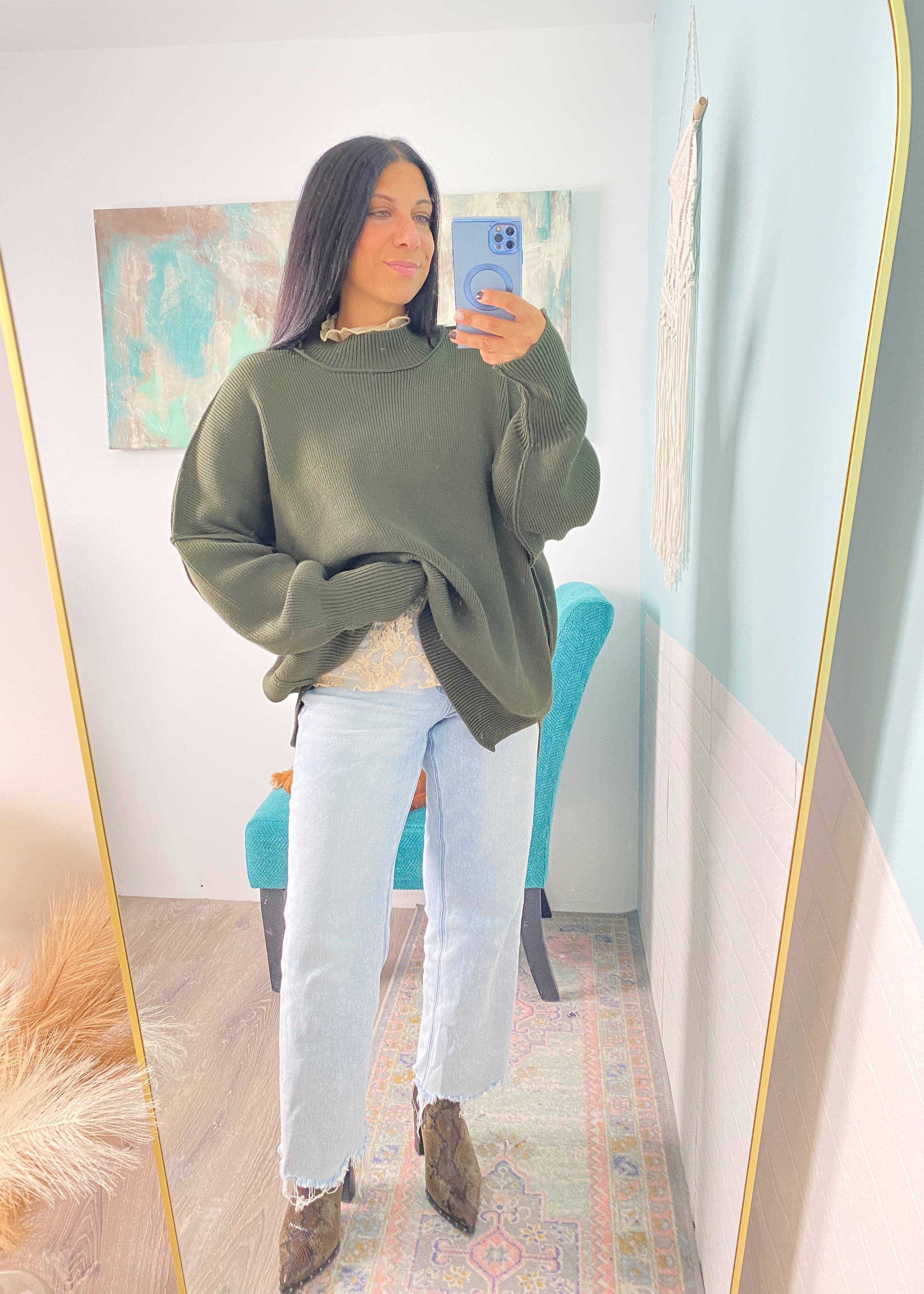 Dark Olive Oversized Ribbed Sweater