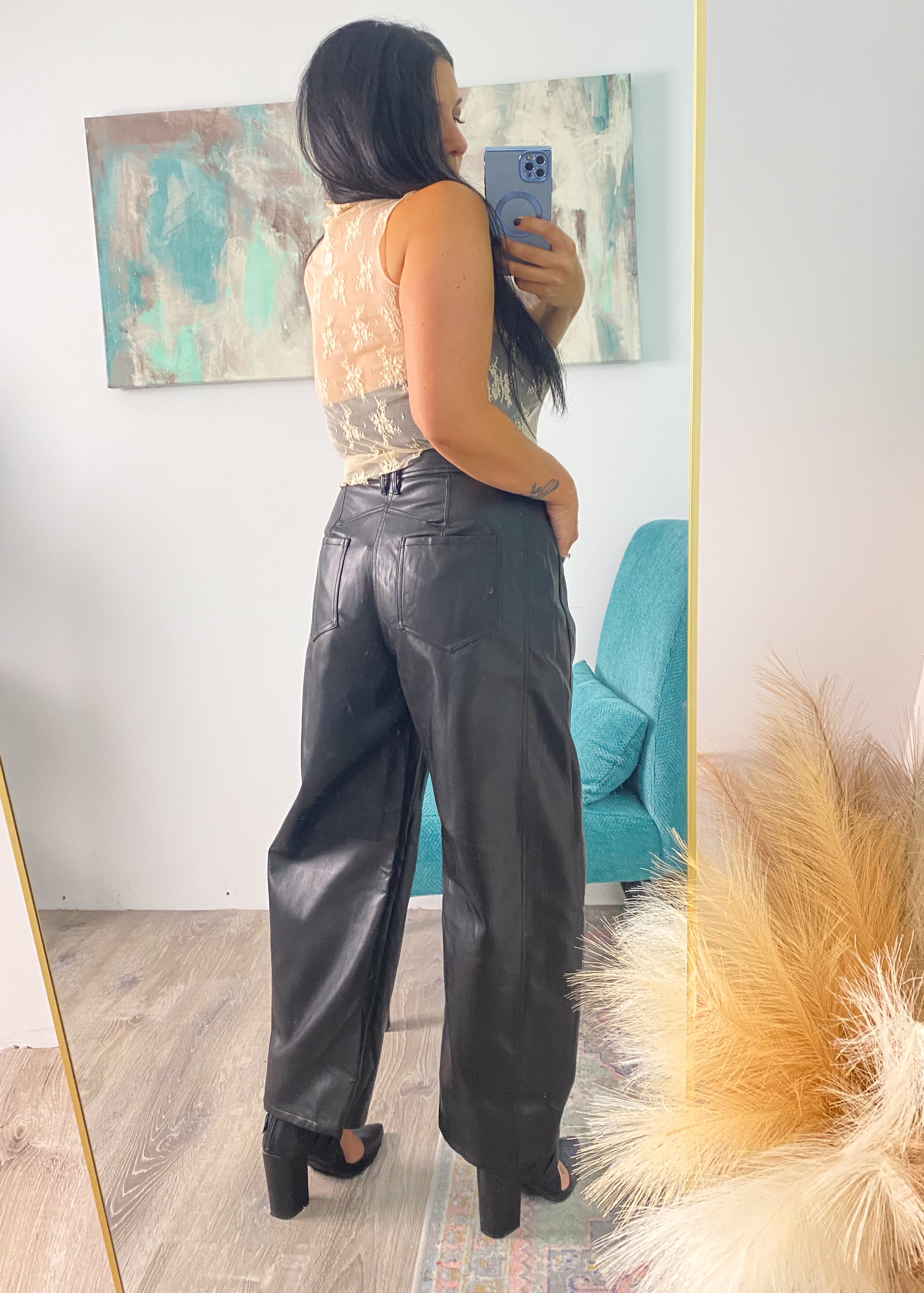 Faux Leather Barrel Pants