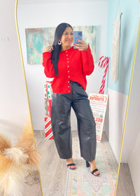 Heather Red Rolled Neck Soft Cardigan
