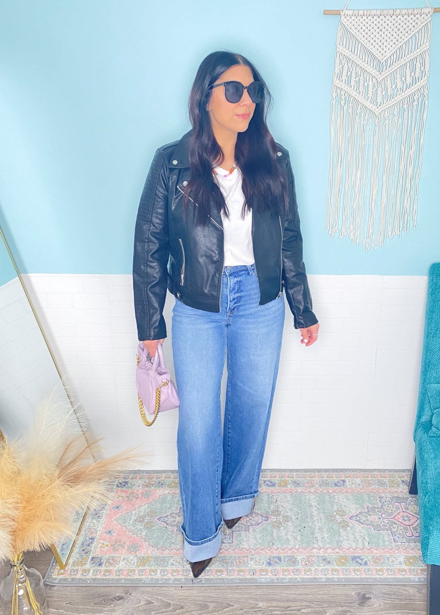 Lavender Faux Leather Accordion Mini Bag with Chain Link Strap - Cali Moon Boutique