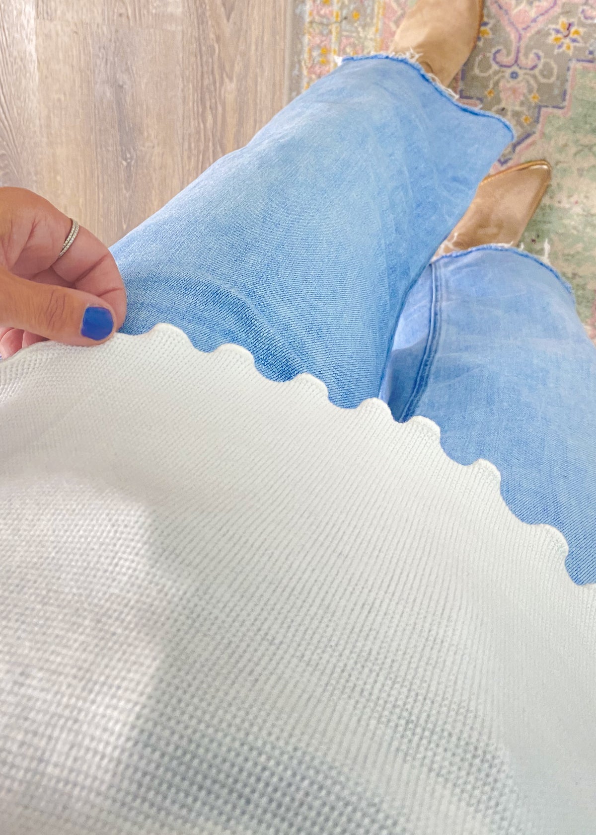 'Sunday Morning' Ivory Ruffle Trim Waffle Knit