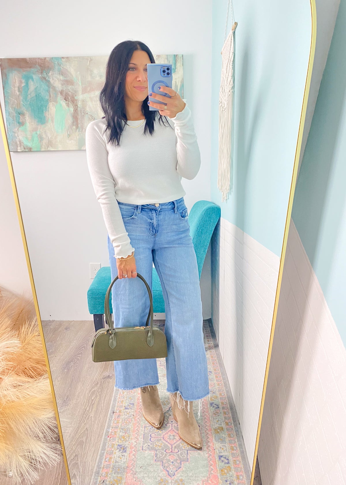 'Sunday Morning' Ivory Ruffle Trim Waffle Knit