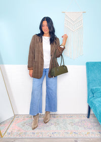 'The Power Play' Brown Plaid Oversized Boyfriend Fit Blazer