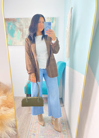 'The Power Play' Brown Plaid Oversized Boyfriend Fit Blazer