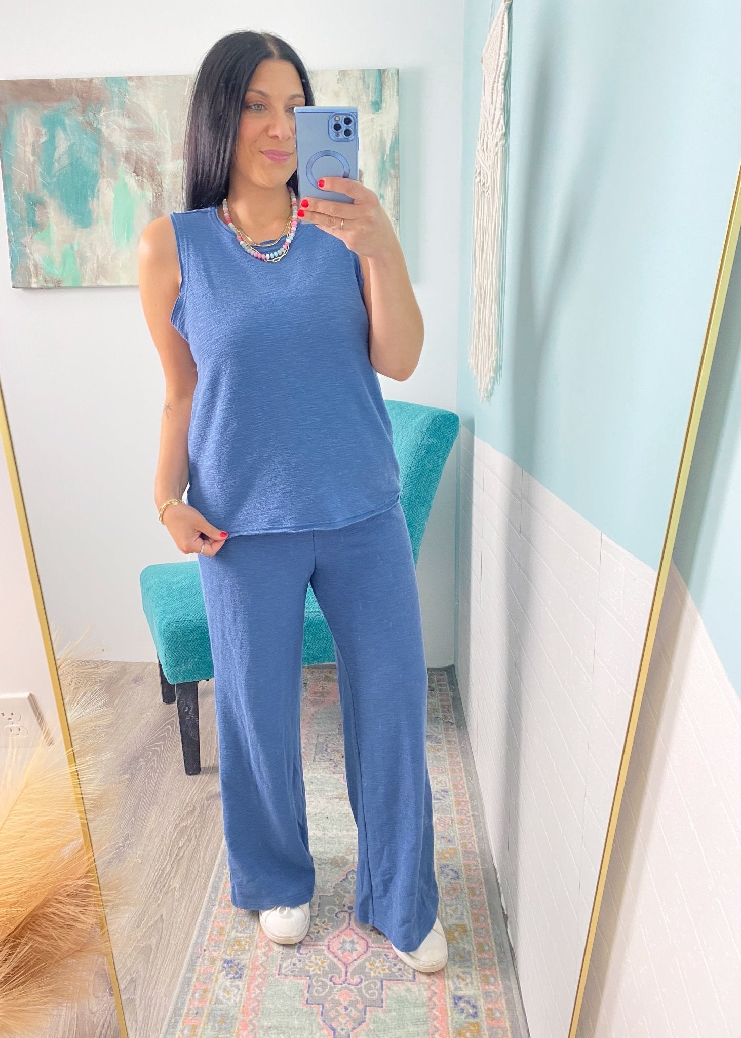 'Better Together' Dusty Blue Tank & Cropped Pants Set - Cali Moon Boutique