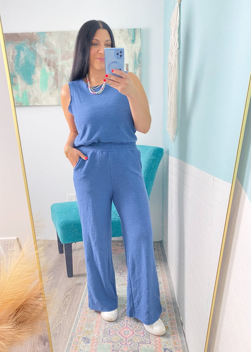 'Better Together' Dusty Blue Tank & Cropped Pants Set - Cali Moon Boutique