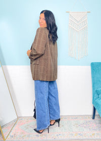 'The Power Play' Brown Plaid Oversized Boyfriend Fit Blazer
