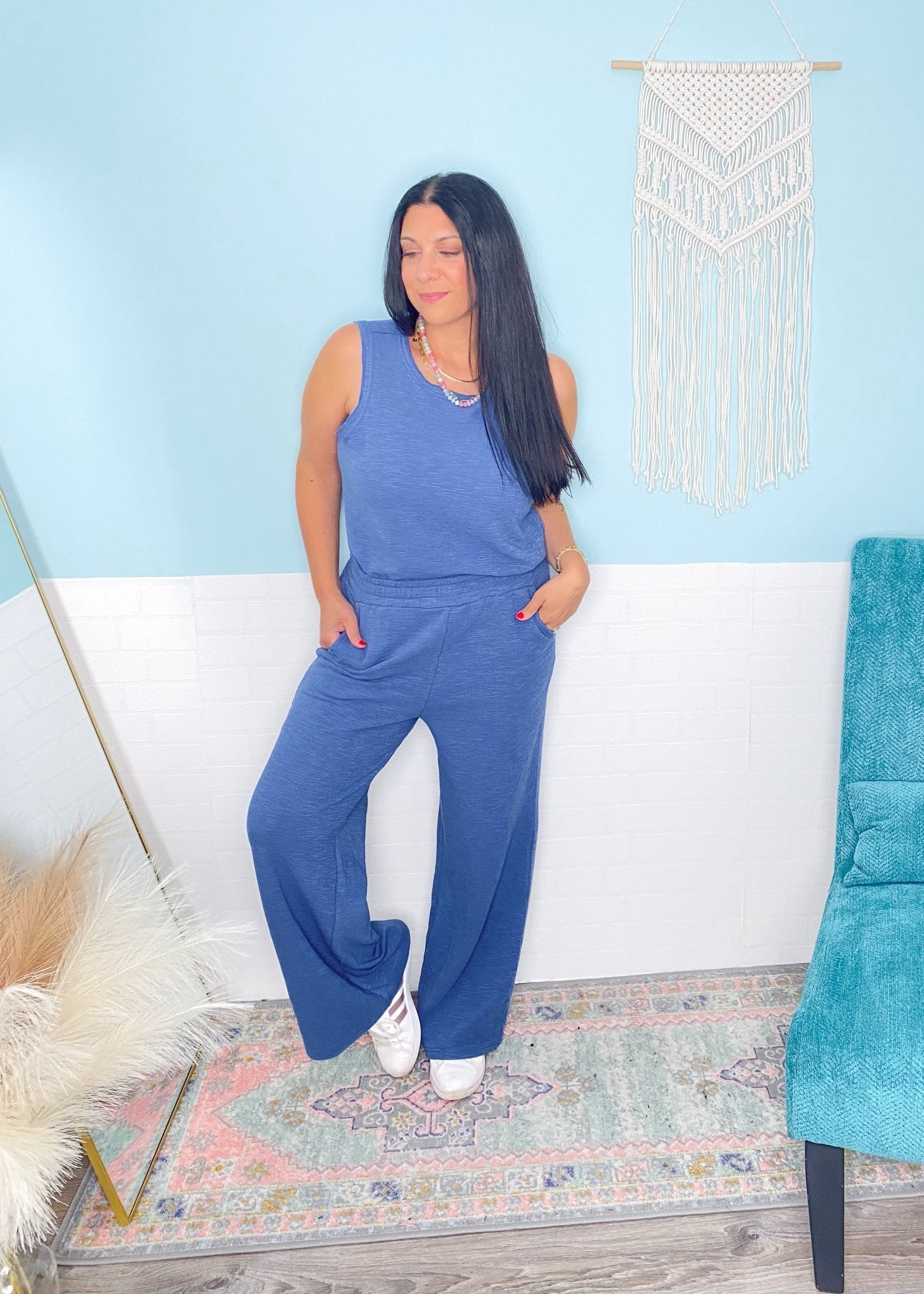 'Better Together' Dusty Blue Tank & Cropped Pants Set - Cali Moon Boutique