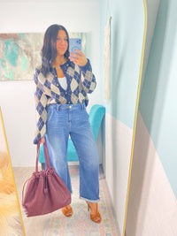 'The Ivy' Navy and Taupe Argyle Sweater Cardigan