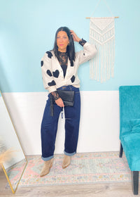 'All Love' Cream and Black Hearts Cardigan