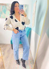 'All Love' Cream and Black Hearts Cardigan