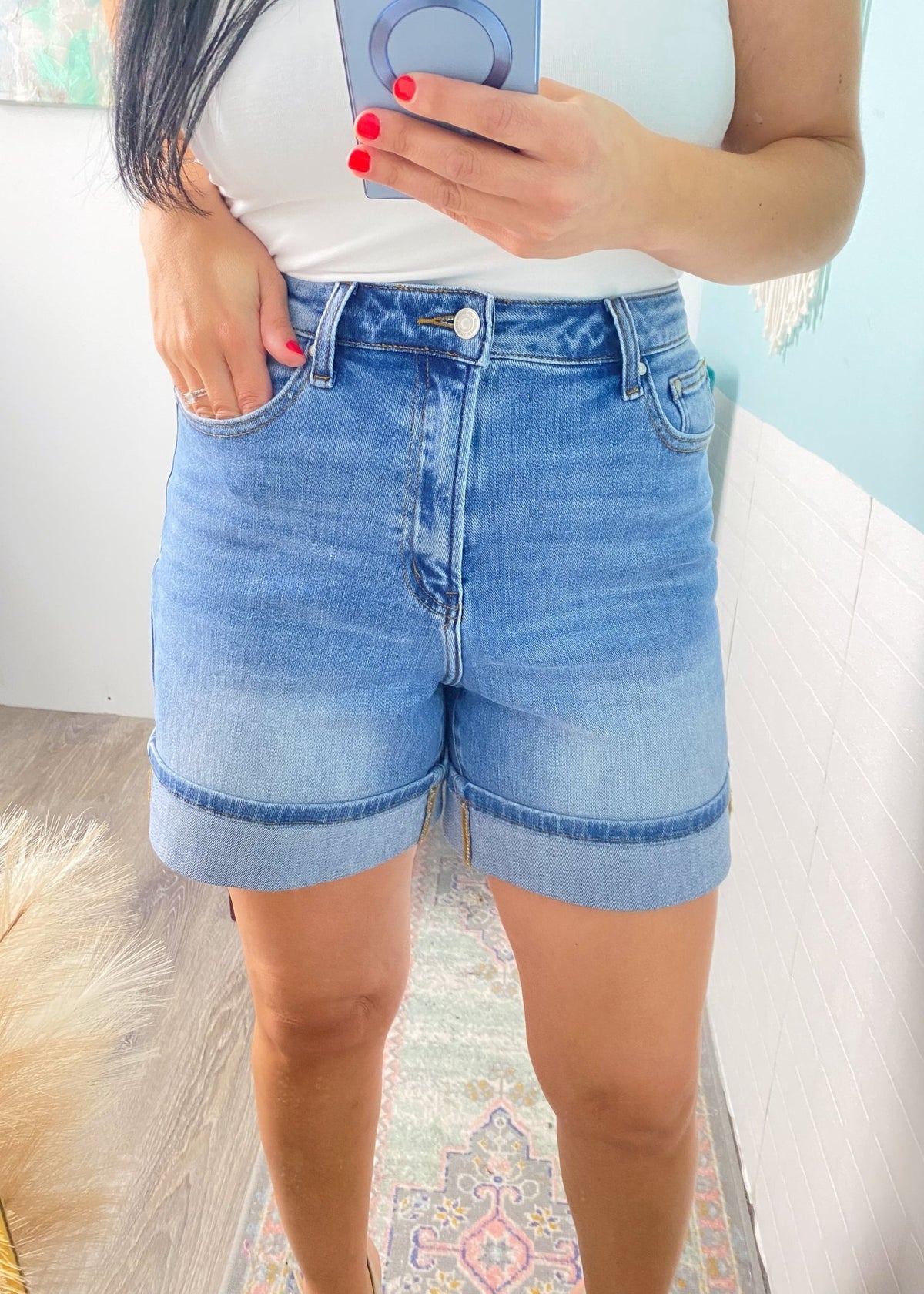 'New Heights' Super High Waist Stretch Cuffed Jean Shorts - Cali Moon Boutique