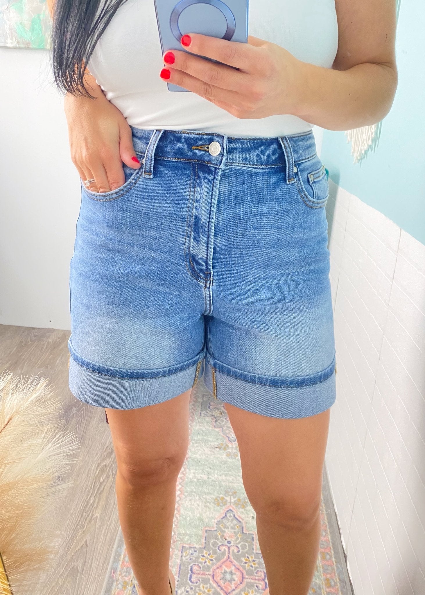 'New Heights' Super High Waist Stretch Cuffed Jean Shorts - Cali Moon Boutique