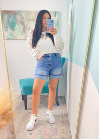 'New Heights' Super High Waist Stretch Cuffed Jean Shorts - Cali Moon Boutique