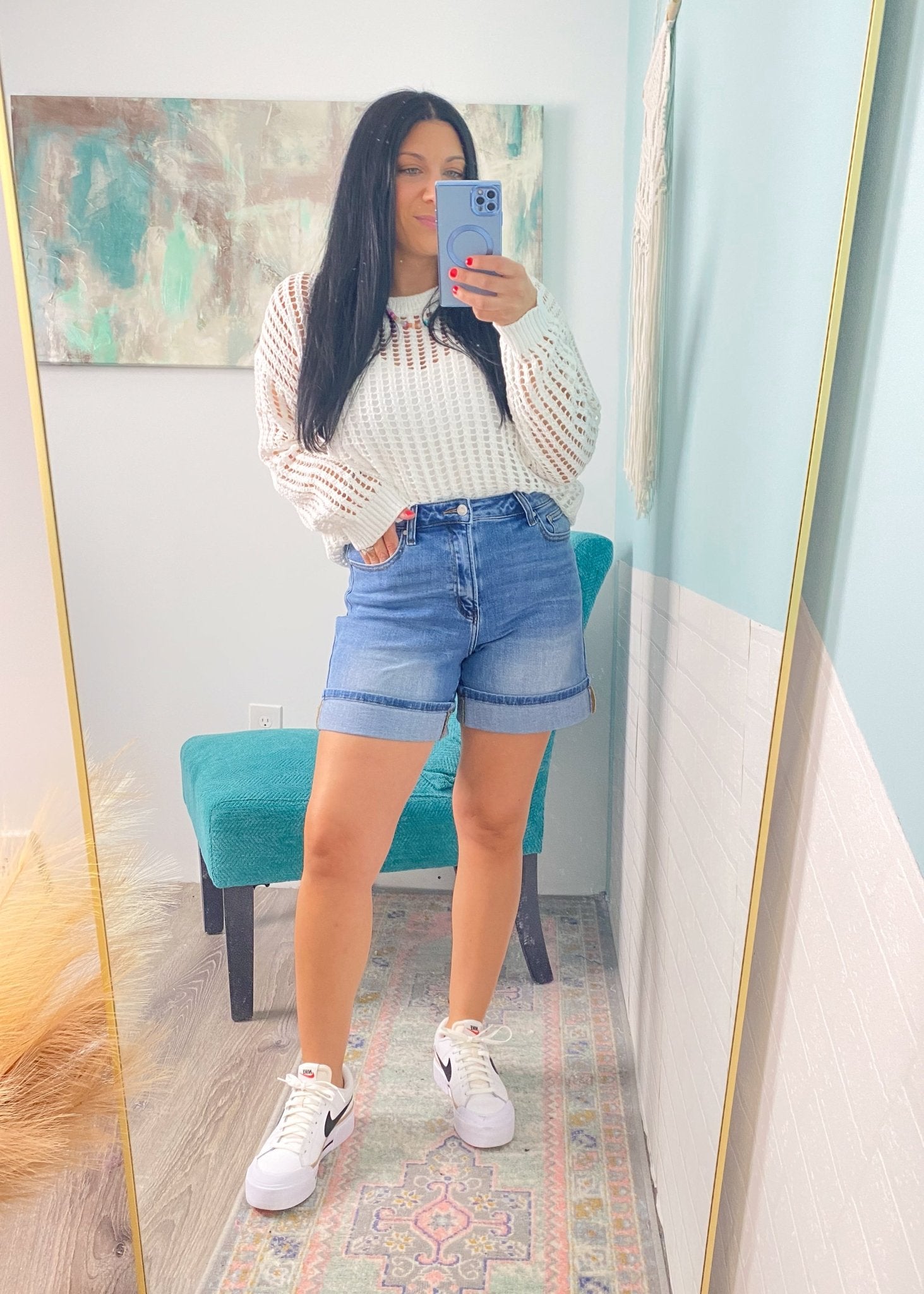 'New Heights' Super High Waist Stretch Cuffed Jean Shorts - Cali Moon Boutique