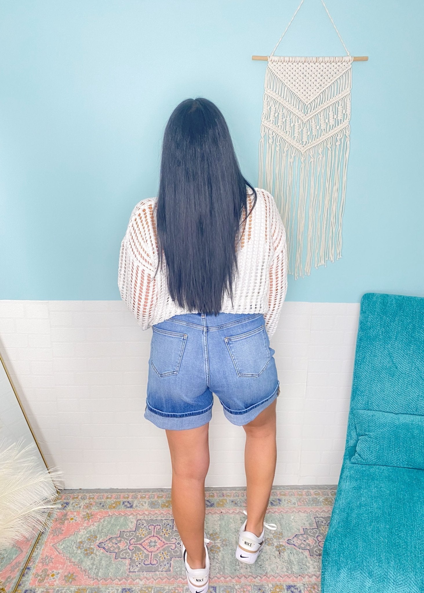 'New Heights' Super High Waist Stretch Cuffed Jean Shorts - Cali Moon Boutique