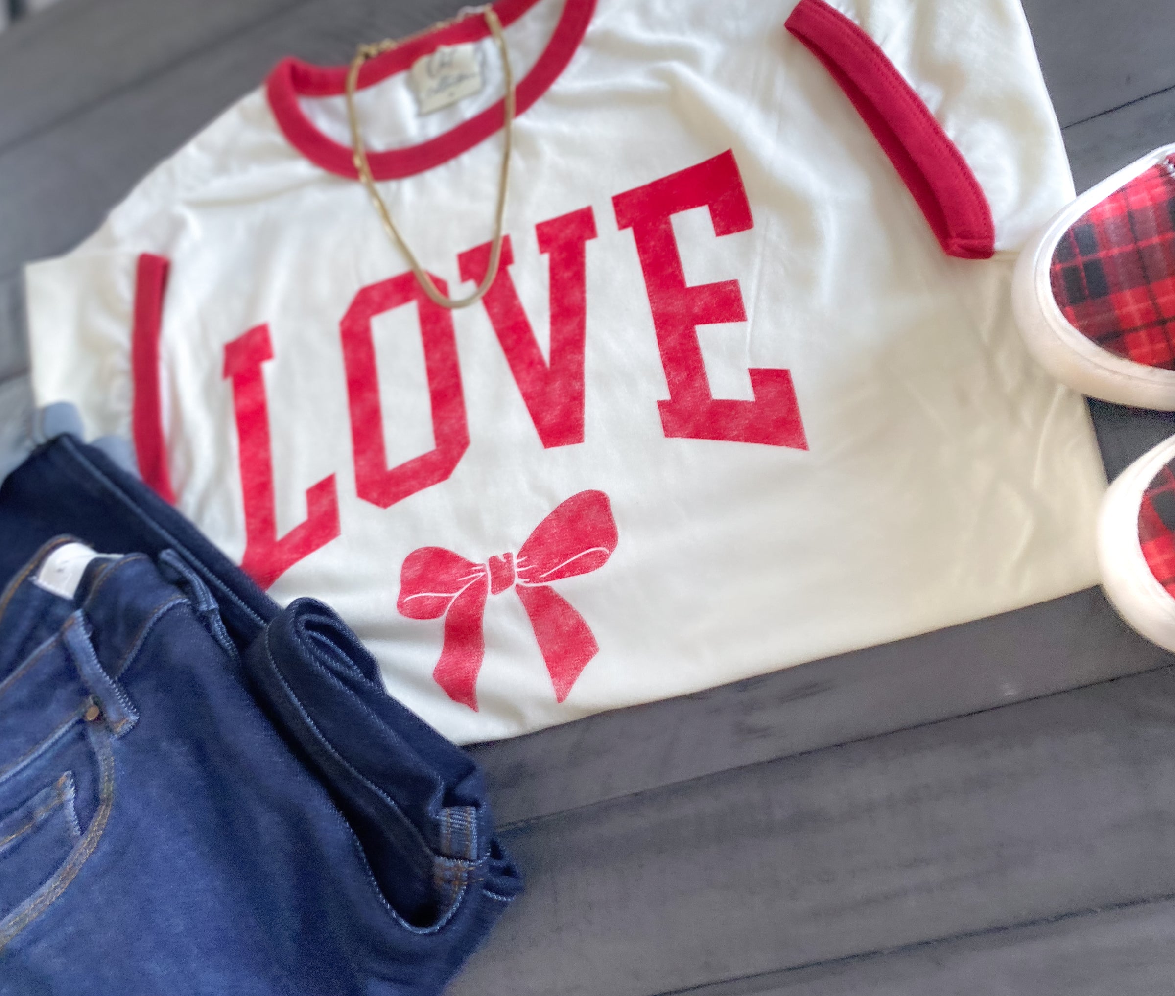 'Love + Bows' Retro Ringer Tee