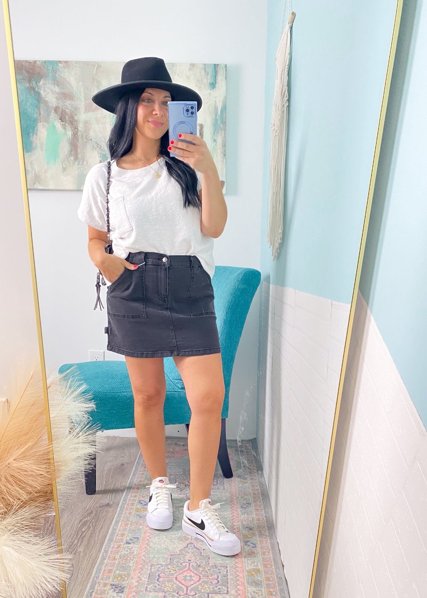 'Catalina' Vintage Washed Black Stretch Jean Skirt - Cali Moon Boutique