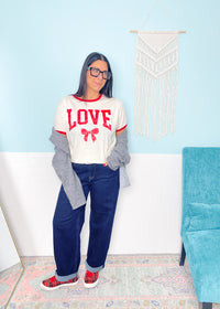 'Love + Bows' Retro Ringer Tee