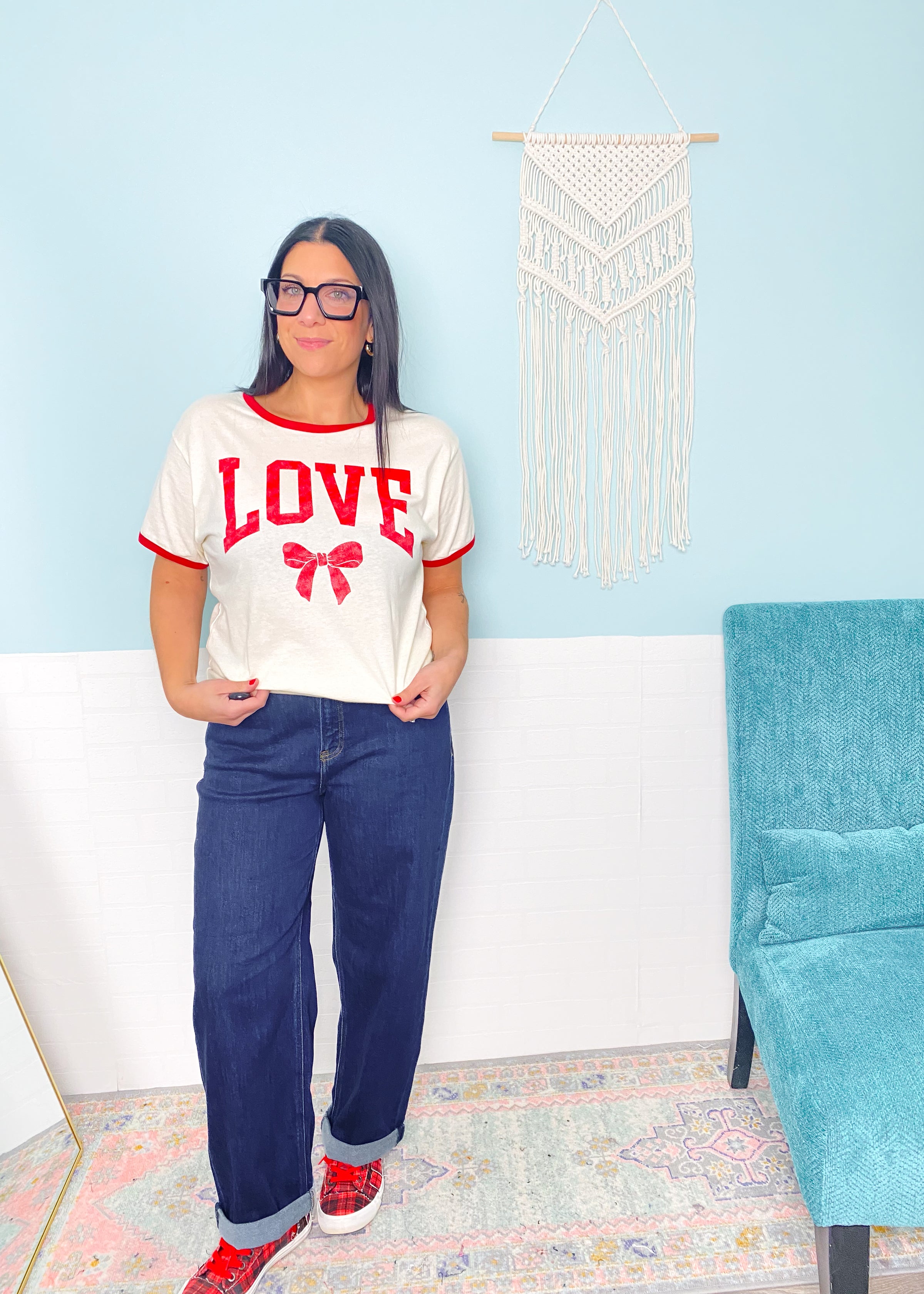 'Love + Bows' Retro Ringer Tee