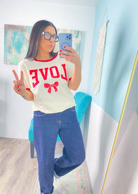 'Love + Bows' Retro Ringer Tee