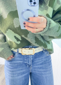 Light Beige Microsuede Rectangle Buckle Belt