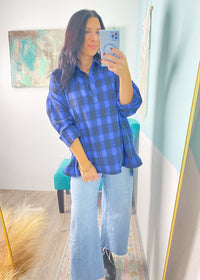 'Got the Blues' Cobalt + Black Oversized Plaid Shirt