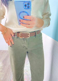 Dark Brown Microsuede Rectangle Buckle Belt