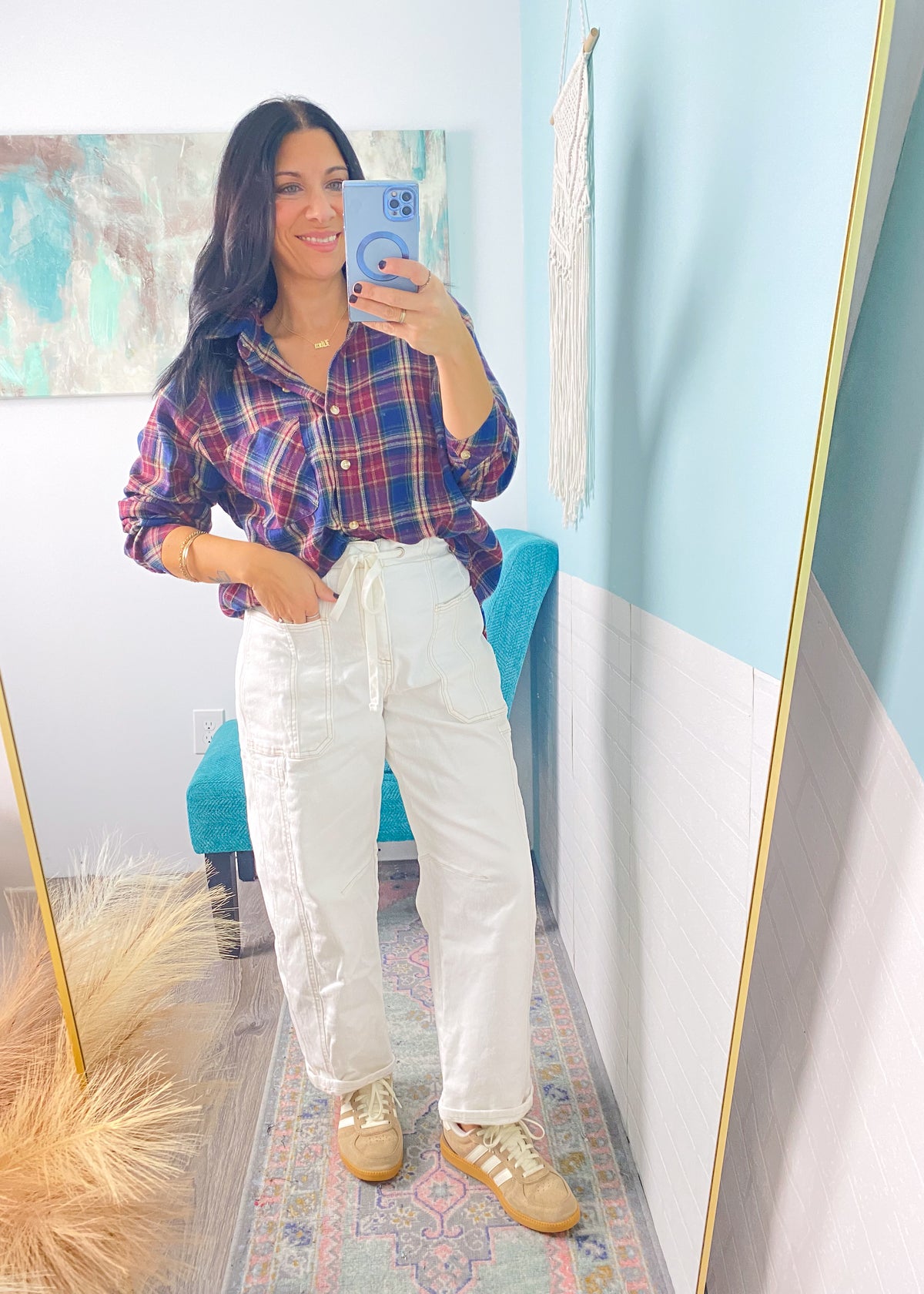 'Plaid to Meet You' Navy + Burgundy Plaid Oversized Shirt