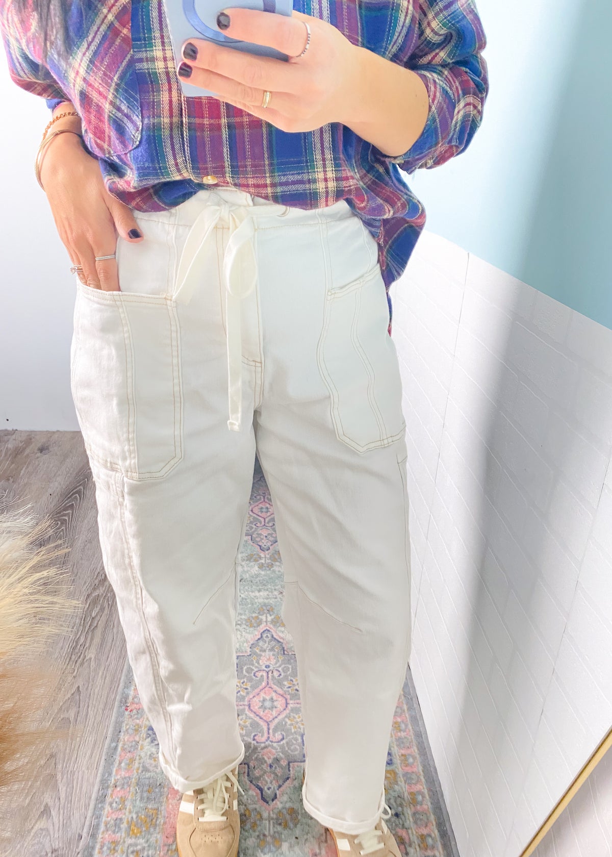 'Mina' Risen Cream Tie Front Slouchy Jeans