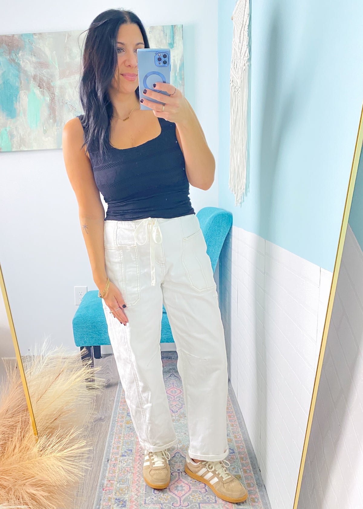 'Mina' Risen Cream Tie Front Slouchy Jeans
