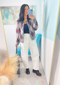 'The Ivy' Gray and Burgundy Argyle Sweater Cardigan