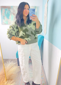 'Weekend Warrior' Camo Print 1/2 Zip Sweater
