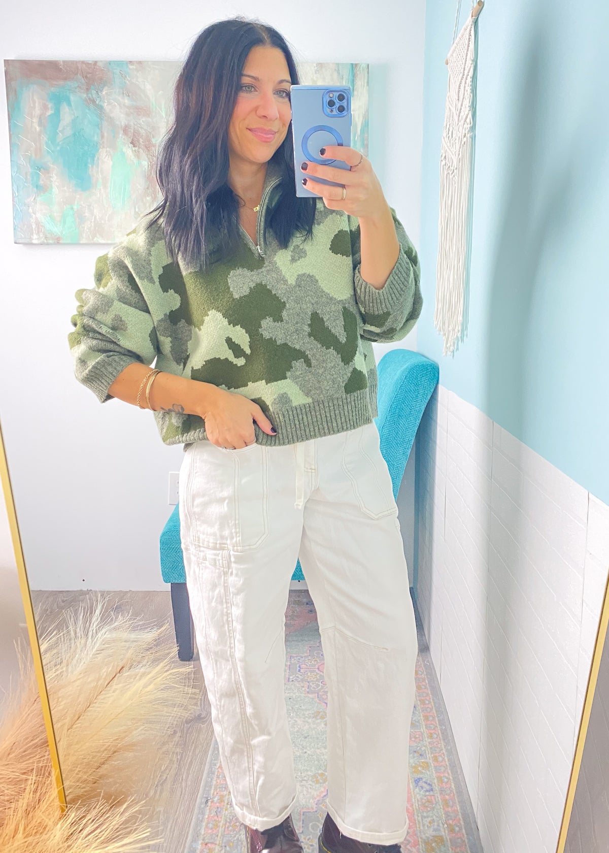 'Weekend Warrior' Camo Print 1/2 Zip Sweater