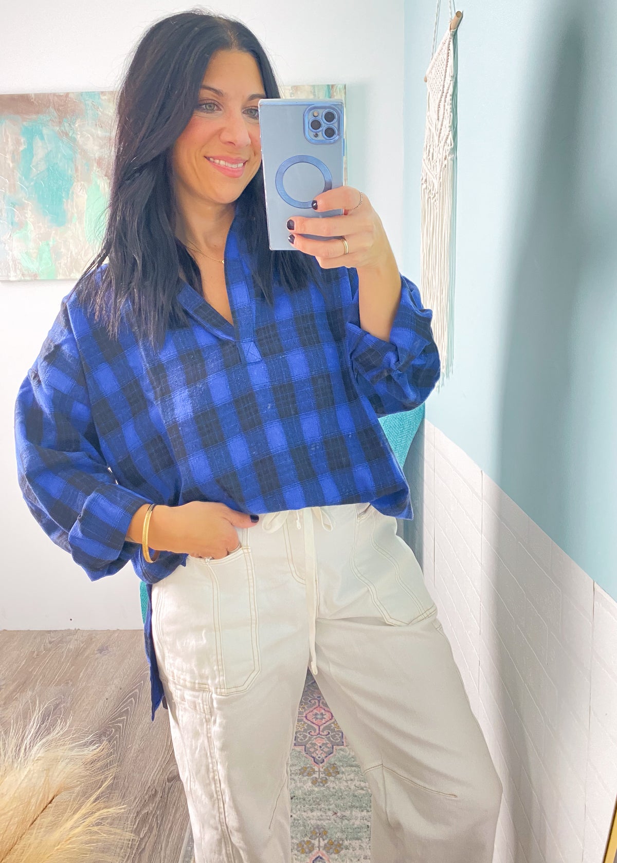 'Got the Blues' Cobalt + Black Oversized Plaid Shirt