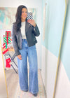 'Marcie' Risen Medium Wash Pintuck Seam High Waist Trouser Style Jeans-Pintuck seam details are trending right now and these jeans combine an elevated look with oh so much comfort and stretch! -Cali Moon Boutique, Plainville Connecticut