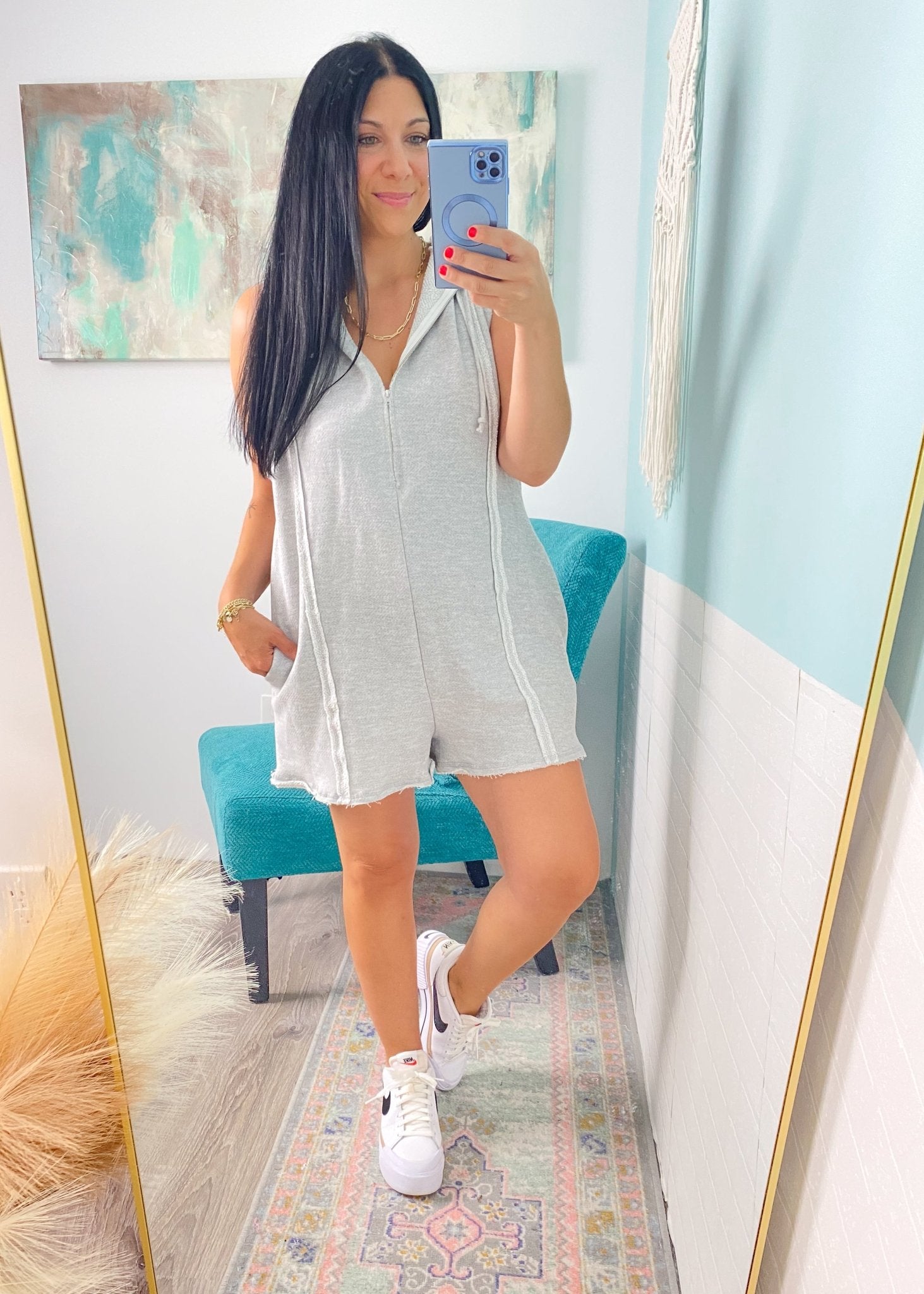 'Athleisure Princess' Heather Gray French Terry Hooded Romper - Cali Moon Boutique