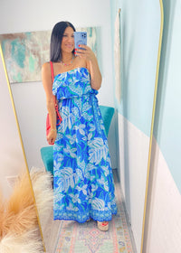 'Bali Breeze' Blue & Turquoise Tropical Print Maxi Dress - Cali Moon Boutique