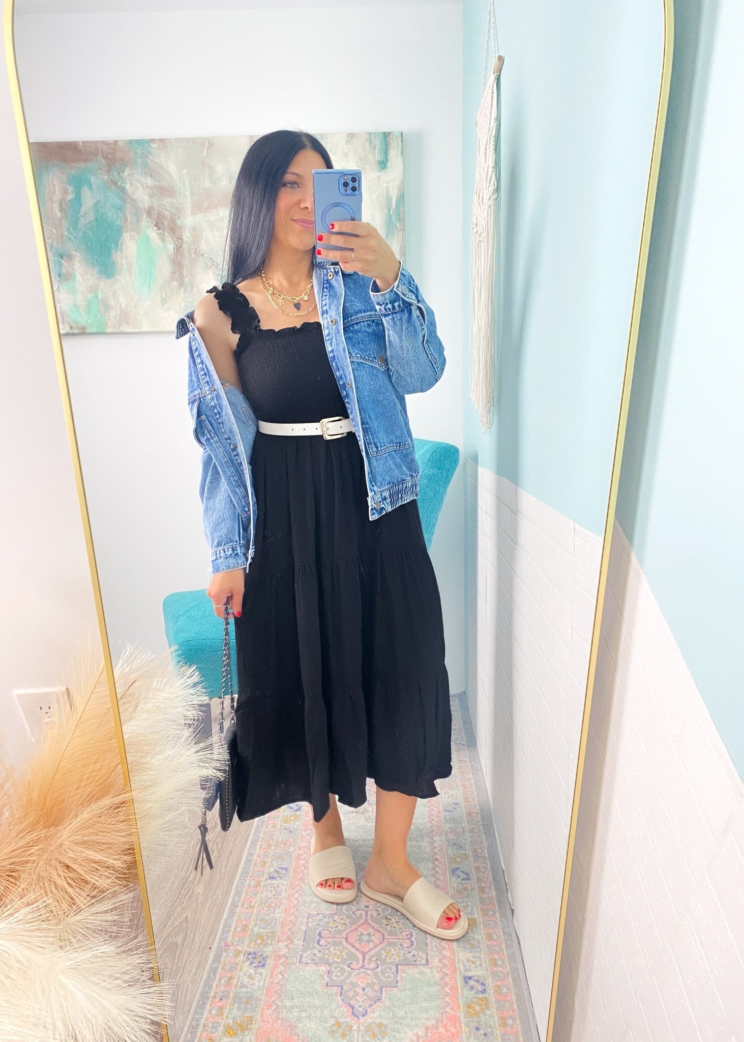 'Moonlight Shadow' Black Smocked Tiered Midi Dress - Cali Moon Boutique