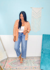 'Midday Spritz' Orange & White Stripe Cotton Button Front Top - Cali Moon Boutique