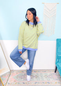 'Sun Shower' Lemon + Blue French Terry Stripe Mock Neck